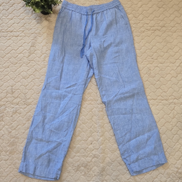 Talbots Blue Linen Preppy Casual Pants, Size Small - Picture 1 of 7